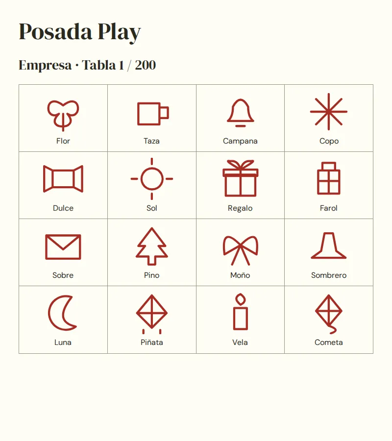 Real sample of a printable Posada Play board
